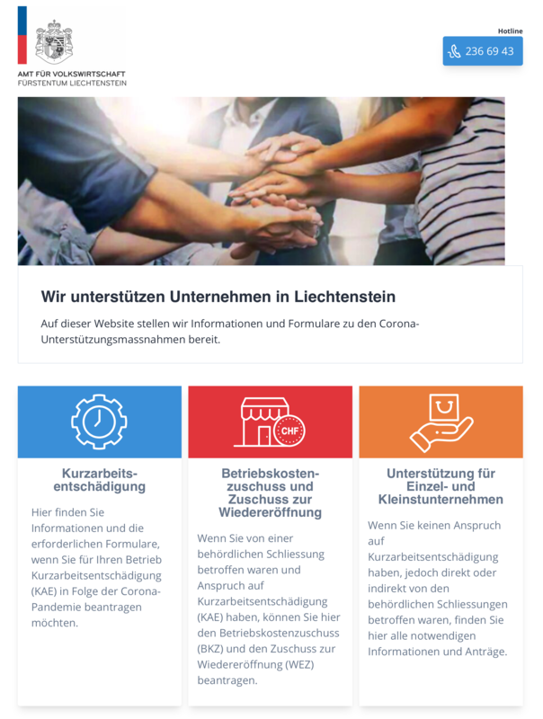 AVW Liechtenstein Corona Homepage